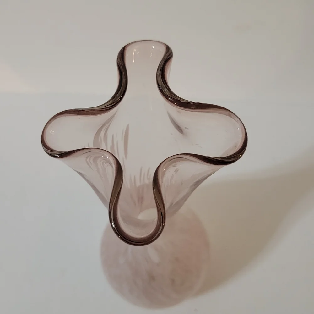 Hand Blown Glass Ruffled Vase